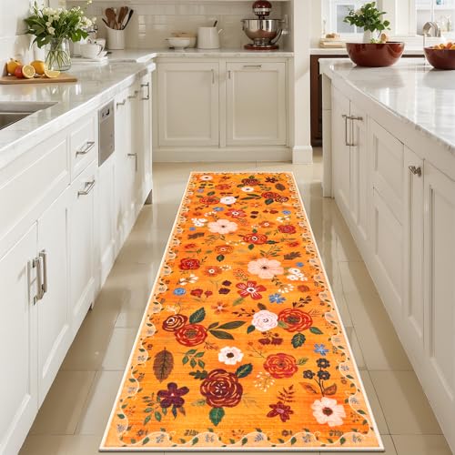 U'Artlines Boho-Läufer für Flur, Küche, buntes Blumenmuster, weich, rutschfest, waschbar, Bodenteppich, Läufer für Eingangsbereich, Waschküche, Badezimmer, Orange U'Artlines Boho-Läufer für Flur, Küche, buntes Blumenmuster, weich, rutschfest, waschbar, Bodenteppich, Läufer für Eingangsbereich, Waschküche, Badezimmer, Orange von U'Artlines