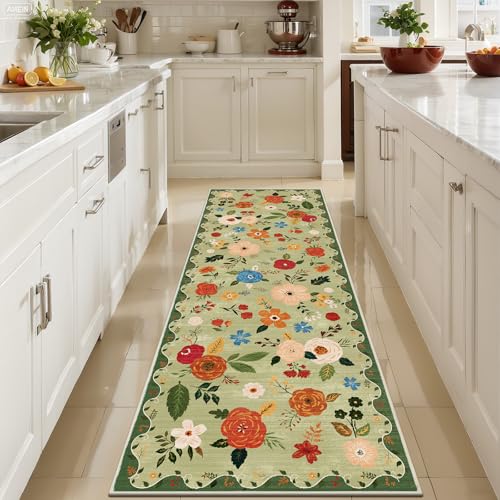 U'Artlines Bunter Boho-Blumenmuster Läufer für Flur, Küche, Teppich, 60 x 180 cm, weich, rutschfest, waschbar, Grün U'Artlines Bunter Boho-Blumenmuster Läufer für Flur, Küche, Teppich, 60 x 180 cm, weich, rutschfest, waschbar, Grün von U'Artlines