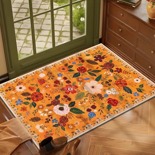U'Artlines Fußmatte für den Innenbereich, 60 x 90 cm, weich, rutschfest, maschinenwaschbar, Blumenmuster, kleiner Teppich, Teppich für Eingangsbereich, Küche, Badezimmer, Schlafzimmer, Orange U'Artlines Fußmatte für den Innenbereich, 60 x 90 cm, weich, rutschfest, maschinenwaschbar, Blumenmuster, kleiner Teppich, Teppich für Eingangsbereich, Küche, Badezimmer, Schlafzimmer, Orange von U'Artlines