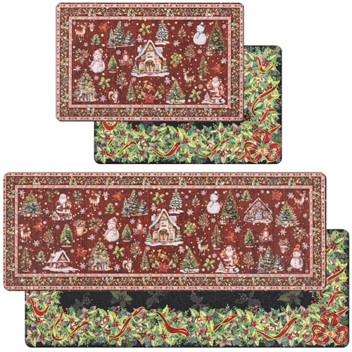 U'Artlines Küchenteppich-Set für Zuhause, Büro, rutschfest, 43,2 x 71,1 cm + 43,2 x 119,4 cm, Weihnachtsrot, 2-teilig U'Artlines Küchenteppich-Set für Zuhause, Büro, rutschfest, 43,2 x 71,1 cm + 43,2 x 119,4 cm, Weihnachtsrot, 2-teilig von U'Artlines