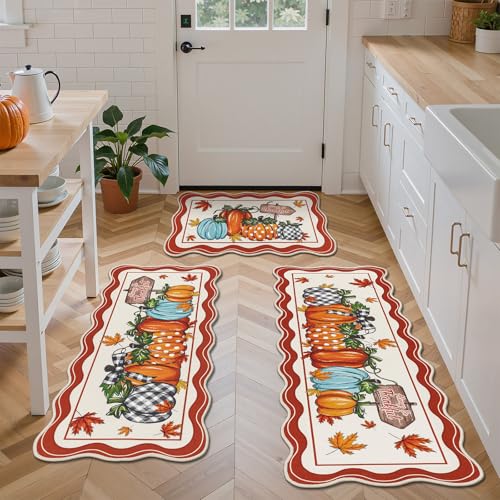 U'Artlines Kürbis-Küchenteppiche mit Läufer-Set, 3-teilig, Bauernhaus-Ernte-Teppiche und Matten, rutschfest, waschbar, gewellt, Küchenbodenmatten für Zuhause, Flur, Spüle, Dekoration (Orange und U'Artlines Kürbis-Küchenteppiche mit Läufer-Set, 3-teilig, Bauernhaus-Ernte-Teppiche und Matten, rutschfest, waschbar, gewellt, Küchenbodenmatten für Zuhause, Flur, Spüle, Dekoration (Orange und von U'Artlines