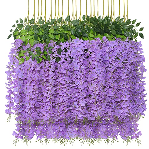 U'Artlines Kunstblumen, 24 Stück künstliche gefälschte Glyzinierebe Ratta Hängen Silk Blumen nach Hause Wedding Partei Dekor (24 Stück, 110 cm/jeder Strang, Lila) von U'Artlines