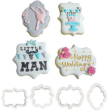 4Pcs Keksstempel und 4Pcs Ausstecher Edelstahl Plaque Rahmen Fondantschneider Gebäck Backformen für DIY Backen Kuchen Fondant Sugarcraft Gebäck Backformen Dekoration Nützlich und praktisch von U-K