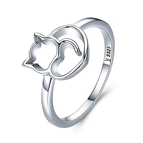 Niedlicher Katzenring mit durchbrochenem Katzenmotiv, personalisierbar, Platin, Zeigefinger-Ring für Damen, hervorragend von U-M