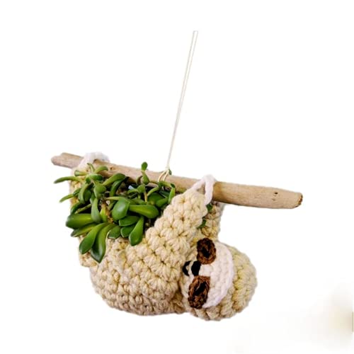 U-M Entzückender häkeln Faultier Pflanzer Mini Sukkulenten Pflanzer Kunsthandwerk Weben Ratten Tasche Hängender Blumentopf Tier Bonsai Wohnkultur von U-M