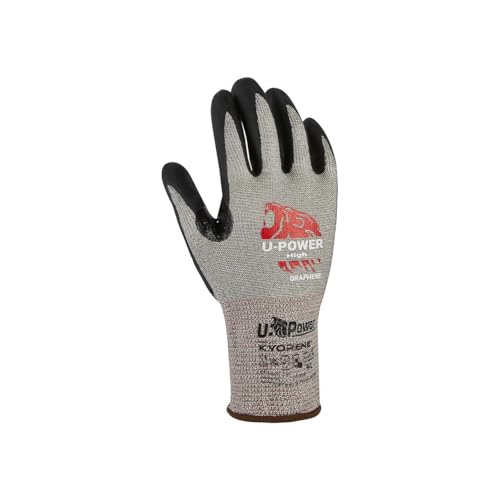 U-Power High Arbeitshandschuh Unfallschutz Unterstützung aus Graphen-Kyorene Nitrilbeschichtung Touchscreen Schnittschutz B UV-A und UV-B Schutz Mechanische thermische Risiken Grau 11/XXL von U Power