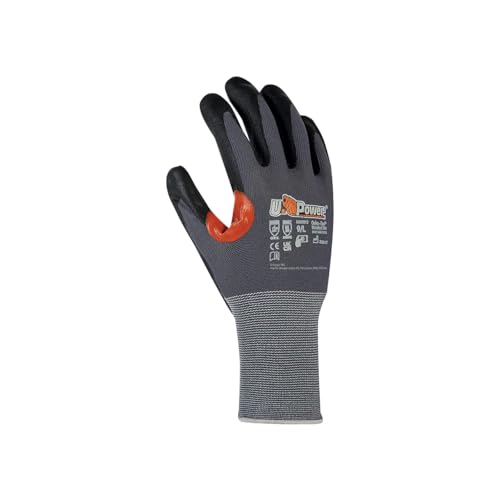 U-Power Kumba Arbeitshandschuhe Unfallschutz Suport Nylon Spandex Nitrilbeschichtung Verstärkung zwischen Police Index Abriebfestigkeit thermischer mechanischer Risiken Grau 9/L von U Power