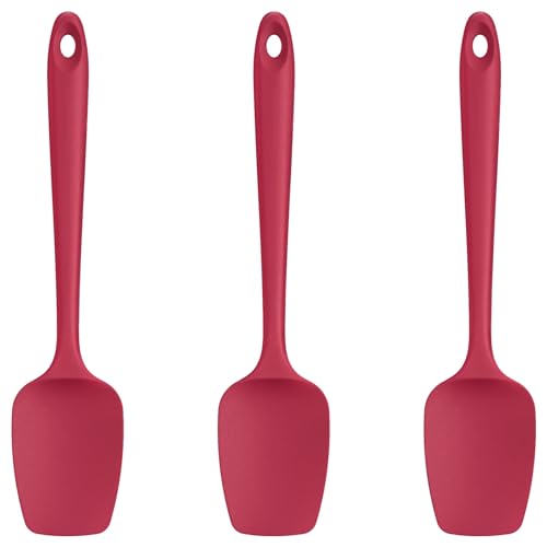 Silikon Löffel Spatel 3er Set: U-Taste 315℃ Hoch Hitzebeständig BPA-frei Flexible Silikon Teigschaber & Antihaft-Gummischaberlöffel, Kochen Backen Schaben Mixen Küchenutensilien (Rot) von U-Taste