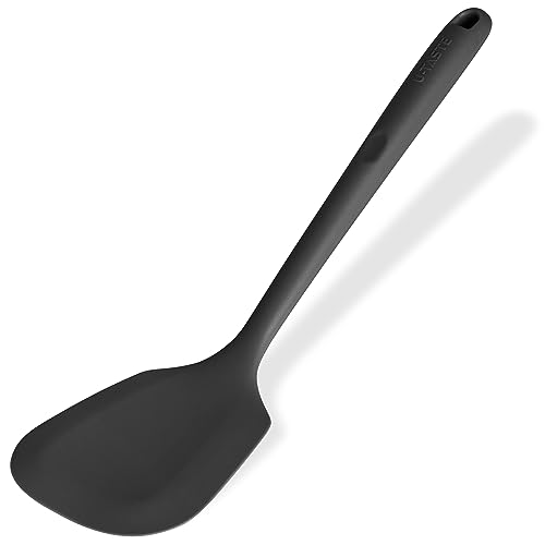 U-Taste Extra langer Pfannenwender aus Silikon, 315℃ hitzebeständiger flexibler Silikonwender, BPA-freier nahtlos Kochspatel Küchenhelfer zum Braten, Wenden von Eiern, Fisch, Pfannkuchen (Schwarz) von U-Taste