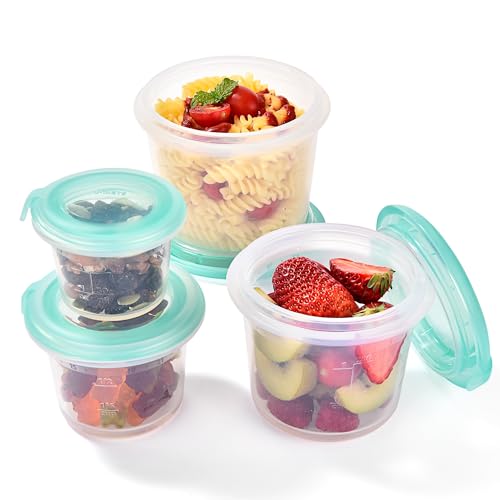 U-Taste 4 Stück Silikon-Lebensmittelbehälter mit luftdichtem Deckel, stapelbarer Snackbehälter mit Datumsmarkierungskreis, gefrier- und mikrowellengeeignet für Gewürze, Nüsse, Obst (60/125/250/500ml) von U-Taste