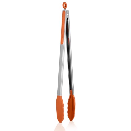 U-Taste 40cm Küchenzange aus Silikon: 250℃ hitzebeständige Kochzange mit fest versiegelten Antihaft-Gummispitzen & silikonbeschichtetem Stahlgriff & glatter Verriegelung zum Servieren (Orange) von U-Taste