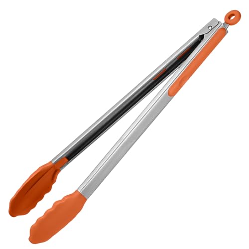 U-Taste 40cm Silikon-Küchenzange 315℃ hitzebeständige Kochzange mit fest versiegelten Antihaft-Gummispitzen & silikonbeschichtetem Stahlgriff & glatter Verriegelung zum Servieren von Grill (Orange) von U-Taste