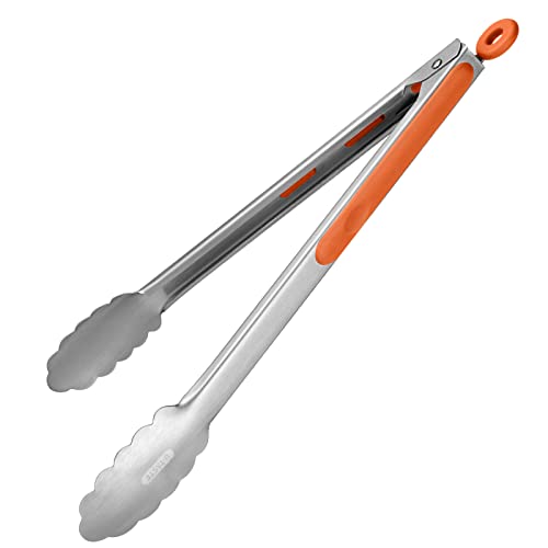 U-Taste Edelstahl-Küchenzange: 30 cm hitzebeständige Kochzange mit einteiligen stabilen Metallspitzen und rutschfestem, silikonbeschichtetem Griff und glatter Verriegelung zum Servieren (Orange) von U-Taste