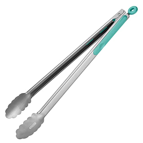 U-Taste Edelstahl-Küchenzange: 41 cm hitzebeständige Kochzange mit einteiligen stabilen Metallspitzen und rutschfestem, silikonbeschichtetem Griff und glatter Verriegelung zum Servieren (Aqua Sky) von U-Taste