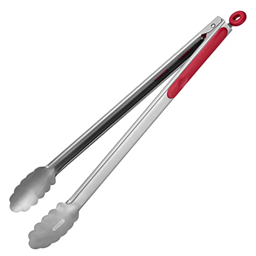 U-Taste Edelstahl-Küchenzange: 41 cm hitzebeständige Kochzange mit einteiligen stabilen Metallspitzen und rutschfestem, silikonbeschichtetem Griff und glatter Verriegelung zum Servieren (Rot) von U-Taste