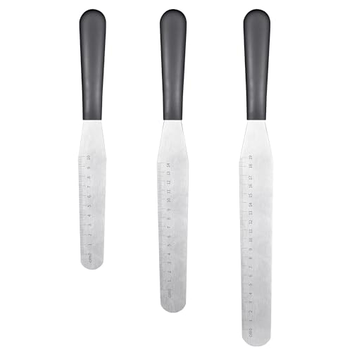 U-Taste Glasurspachtel Set, Torten Palettenmesser mit 15/20/25 cm gerader Edelstahlklinge, Streichpalette mit rutschfestem PP-Griff zum Dekorieren von Kuchen, Backen, Gebäck, Creme, Butter (Schwarz) von U-Taste