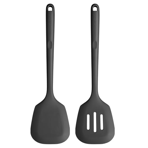 U-Taste 34,5 cm extra lange Pfannenwender aus Silikon, 315 ℃ hitzebeständiger solider und geschlitzter Küchenspatel, BPA-freier Küchenhelfer zum Braten Wenden von Fisch Pfannkuchen (Schwarz, 2 Stück) von U-Taste