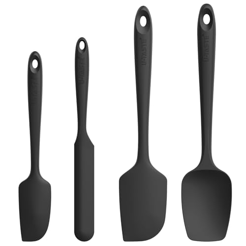 U-Taste Silikon Spatel & Teigschaber 4er Set, 250℃ Hitzebeständiger Antihaft-Gummispachtel Kuchenspatel, Nahtloses Einteiliges Design für Kochen Backen Mischen (Schwarz) von U-Taste