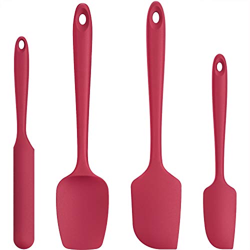 U-Taste Silikon Spatel & Teigschaber 4er Set, 315℃ Hitzebeständiger Antihaft-Gummispachtel Kuchenspatel, Nahtloses Einteiliges Design für Kochen Backen Mischen (Rot) von U-Taste