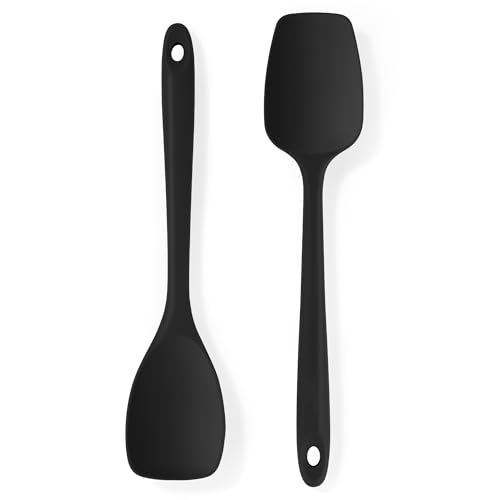 U-Taste Silikon-Spatellöffel: 315 °C hitzebeständiger nahtloser Kochlöffel, antihaft Küchenschaber mit Schaufelform und flexibler Kante zum Schaben Rühren Falten Wenden Servieren (2 Stück, Schwarz) von U-Taste