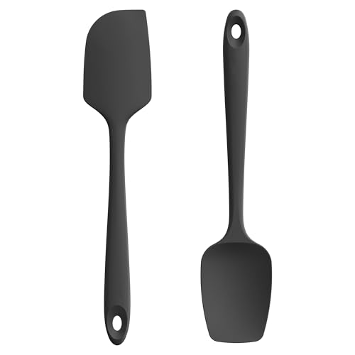 U-Taste Silikonspatel 2er-Set: 315℃ hitzebeständiger Antihaft Flexibler Nahtloser Teigschaber, Backen Kochen Silikon Löffel Spatel mit Nylonkern für Mischen Rühren Schaben (Schwarz) von U-Taste
