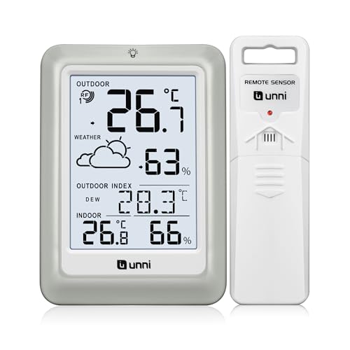 Funk Wetterstation mit Außensensor Batteriebetrieb, Wettervorhersage Funkwetterstation 100M, °C/°F & 2 Helligkeitsstufen Einstellung, Sensor and Backlight Display Funk Wetterstation mit Außensensor Batteriebetrieb, Wettervorhersage Funkwetterstation 100M, °C/°F & 2 Helligkeitsstufen Einstellung, Sensor and Backlight Display von U UNNI