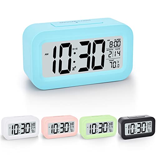 4,3" Wecker Digital, LCD Digitaler Wecker, Wecker Ohne Ticken, Wecker mit Licht, Schlummern, Temperatur, Datum, Kalender, Großem Display, Alarm Clock Wecker Uhr für Schlafzimmer Home Office（Blau） von U-picks