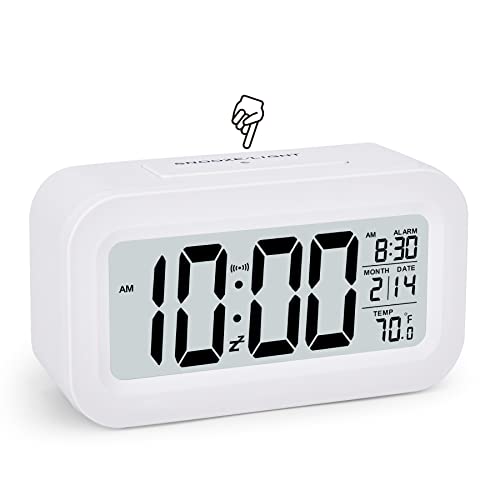 LCD Digitaler Wecker, 4,3" Wecker Digital, Wecker Ohne Ticken, Wecker mit Licht/Schlummern/Temperatur/Datum/Kalender/12/24H, Tischuhr Wecker Uhr für Kinder Erwachsene Schlafzimmer Home Office（Weiß） von U-picks