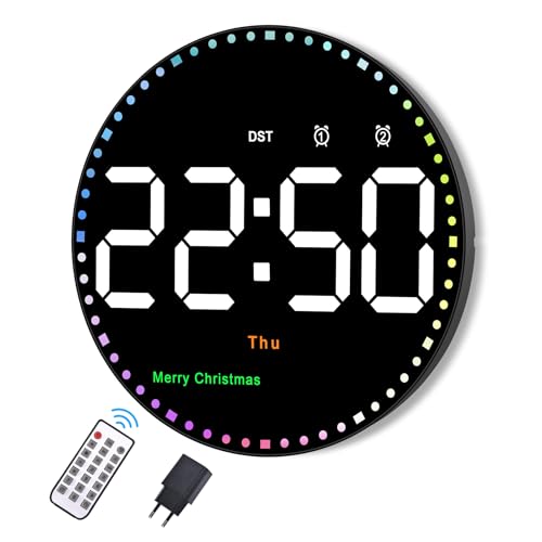 U-picks Wanduhr Digitale Groß mit Fernbedienung & Farb Dynamischer Sekundenzeiger,LED Wanduhr Digital Uhr mit Adapter,Einstellbare Helligkeit Digitale Wanduhr Digital Wecker für Wohnzimmer Garage von U-picks