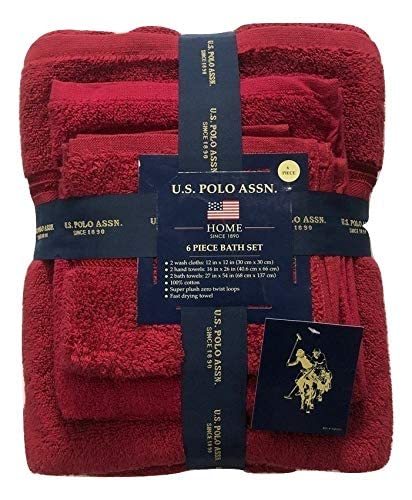 U.S. POLO ASSN. Premium 6-teiliges Zero Twist Handtuch-Set - 2 Badetücher, 2 Handtücher und 2 Gesichtshandtücher - sehr saugfähig, schnell trocknend und super weiche Hotelqualität 100% Baumwolle Set von U.S. POLO ASSN.
