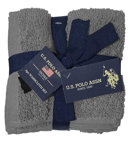 U.S. Polo Assn. 6-teiliges Gesichtswaschtuch-Set, weiche Handtücher aus 100 % Baumwolle, 30,5 x 30,5 cm, Dunkelgrau von U.S. Polo Assn.