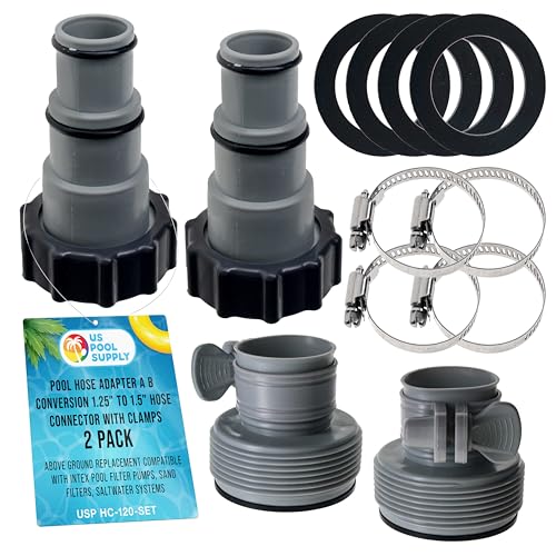 U.S. Pool Supply Poolschlauchadapter A B Umwandlung 3.2 cm auf 3.8 cm Schlauchverbinder mit Klemmen, 2 Stück - Oberirdischer Ersatz Kompatibel mit Intex Poolfilterpumpen, Sandfiltern von U.S. Pool Supply