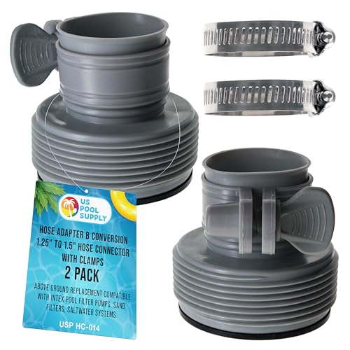 U.S. Pool Supply Poolschlauchadapter B Umwandlung 3.2 cm auf 3.8 cm Schlauchverbinder mit Klemmen, 2 Stück - Oberirdischer Ersatz Kompatibel mit Intex Poolfilterpumpen, Sandfiltern, Salzwasseranlagen von U.S. Pool Supply