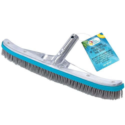U.S. Pool Supply Professionelle Pool-Algenbürste aus Edelstahl, 45.7 cm, mit robustem Aluminiumgriff, zum Entfernen von Rostflecken auf Beton, zur Entfernung von Wand- und Bodenschutt von U.S. Pool Supply