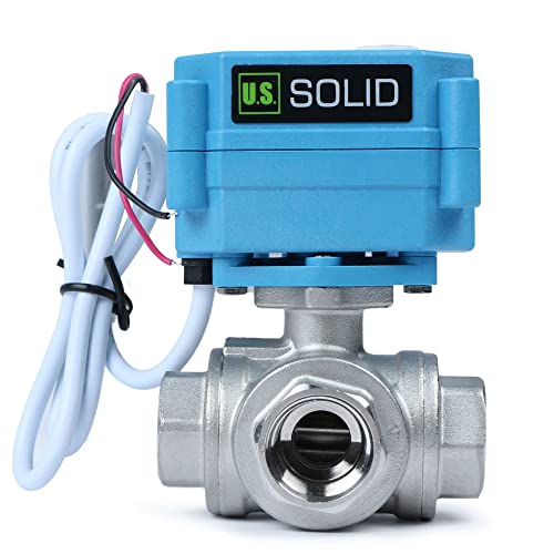 U.S. Solid 3 Wege Motorkugelhahn Edelstahl Zonenventil - Kugelventil mit manueller Funktion - Hochbelastbarer vielseitiger L-Typ-Wasserabsperrhahn, Standardport(1/2", 9-24V AC/DC) von U.S. Solid