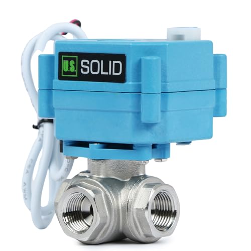 U.S. Solid 3-Wege Edelstahl motor-Kugelhahn - Hochbelastbarer vielseitiger L-Typ-Wasserabsperrhahn - 3-Wege-Ventil mit manueller Funktion, Standardport (3/8", 9-24V AC/DC) von U.S. Solid