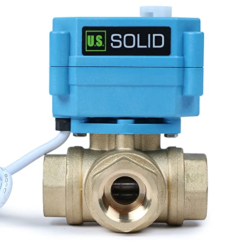 U.S. Solid 3-Wege Messingmotor-Kugelhahn - Hochbelastbarer vielseitiger L-Typ-Wasserabsperrhahn - 3-Wege-Ventil mit manueller Funktion, Standardport(1/2", 9-24V AC/DC) von U.S. Solid