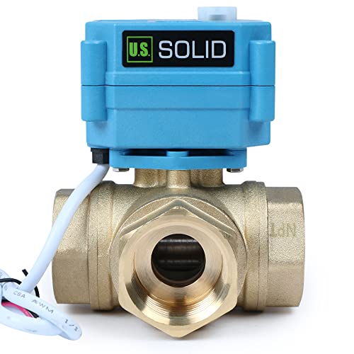 U.S. Solid 3 Wege Motorkugelhahn Messing Zonenventil - Kugelventil mit manueller Funktion - Hochbelastbarer vielseitiger L-Typ-Wasserabsperrhahn, Standardport(1", 9-24V AC/DC) von U.S. Solid