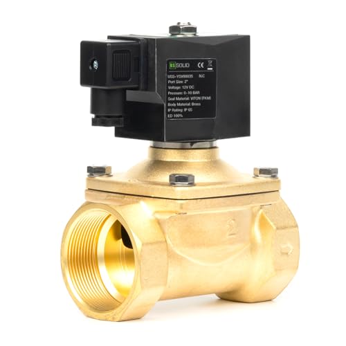 U.S. Solid Magnetventil Elektrisch Wasserventil 12V DC stromlos geschlossen 10 bar, VITON (2", Messing) von U.S. Solid