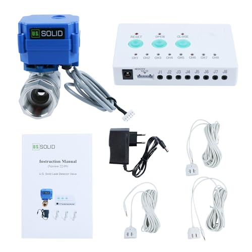 U.S. Solid Wasseraustritt-Detektor - Wasseralarm-Leck-Detektionssystem mit 1-Zoll-Automatik-Abschalteinrichtung, motorisierter Kugelhahn, Steuerung und 3 Sensoren und akustischem Alarm von U.S. Solid