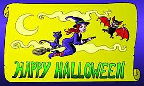 U24 Fahne Flagge Happy Halloween Hexe mit Fledermaus 90 x 150 cm von U24