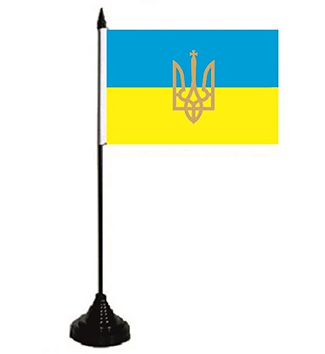 U24 Tischflagge Ukraine mit Wappen Fahne Flagge Tischfahne 10 x 15 cm von U24