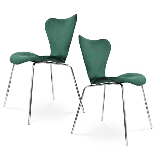 U2PICK Esszimmerstühle 2er-Set, Stapelbar Essstühle Samtbezug Polsterstuhl Stühle, Polsterstuhl mit Rückenlehne Verchromte Beine, Akzentstuhl für Wohnzimmer Schlafzimmer Küche, Grün von U2PICK