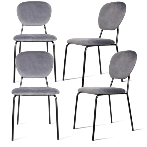 U2PICK Esszimmerstühle 4er-Set, Stapelbar Essstühle Samtbezug Polsterstuhl Stühle, Polsterstuhl mit Rückenlehne Metallbeinen, Akzentstuhl für Wohnzimmer Schlafzimmer Küche,Grau von U2PICK