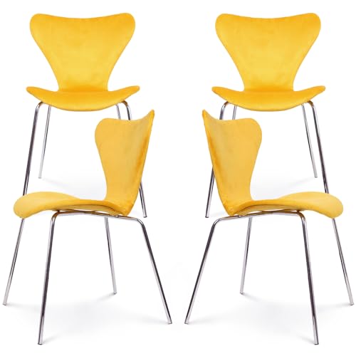 U2PICK Esszimmerstühle 4er-Set, Stapelbar Essstühle Samtbezug Polsterstuhl Stühle, Polsterstuhl mit Rückenlehne Verchromte Beine, Akzentstuhl für Wohnzimmer Schlafzimmer Küche，Gelb von U2PICK