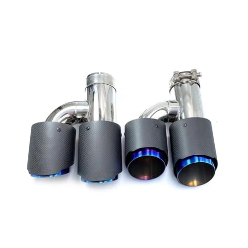 UAGFDFF Auspuff Schalldämpfer 1 Paar H Style Glossy Carbon Edelstahl Universal Dual Auspuffrohr Blau Endstück Für 3er Auto Auspuffrohr(IN 63-Out 101) von UAGFDFF