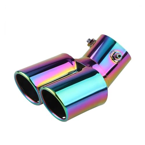 UAGFDFF Auspuffblende Auspuff 1 STÜCKE 2,5 "Einlass Dekoration Chrom Endrohr Styling Auspuff Trim Schalldämpfer Rohr Schwanz Edelstahl Gebogene Doppel Outlet(Neonchrome Bent) von UAGFDFF