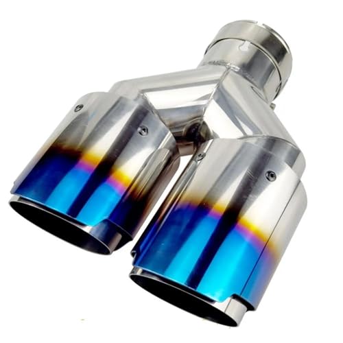 UAGFDFF Auspuffblende Auspuff 1 stück Auto Universal Dual End Rohr Blau Edelstahl Auspuff Spitze Doppel End Rohr für(R 51MM IN 89MM Out) von UAGFDFF