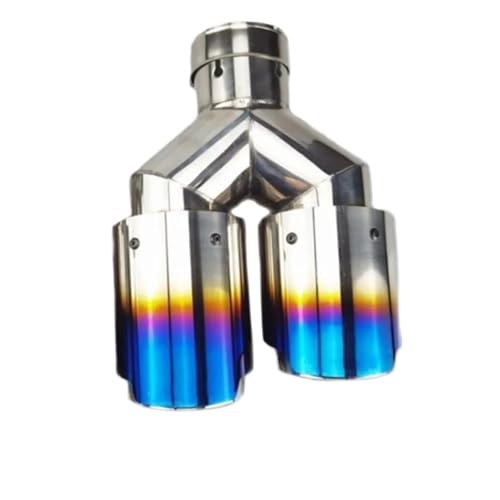 UAGFDFF Auspuffblende Auspuff 1 stück Auto Universal Dual End Rohr Blau Edelstahl Auspuff Spitze Doppel End Rohr für Benz(R 60MM IN 101MM Out) von UAGFDFF