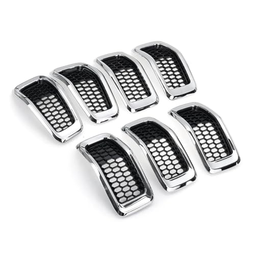 UAGFDFF Gitter Chrom/Schwarz Front Grill Ring Kühlergrill Einsätze Abdeckung Trim Für Jeep Für Cherokee 2014-2018 Honeycomb Front Grill Grille Kühler(Chrom-Silber) von UAGFDFF